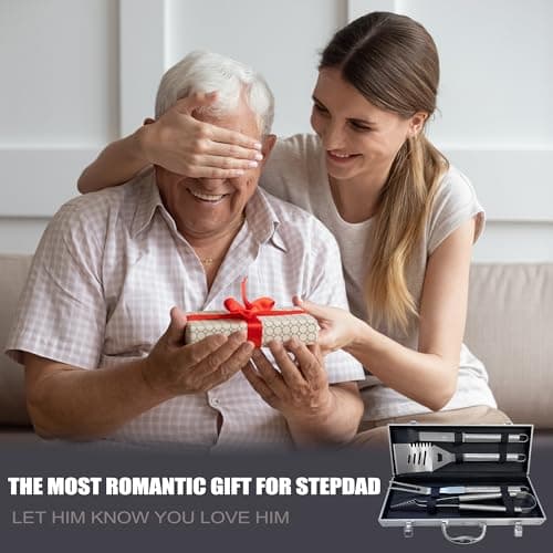 Step Dad Gifts, Fathers Day Step Dad Gifts from Step Daughter Heavy Duty Grilling Accessories Kit for Backyard BBQ, Thick Stainless Steel Grill Utensils with Non-Slip Handle Tool Grilling Gift for Man