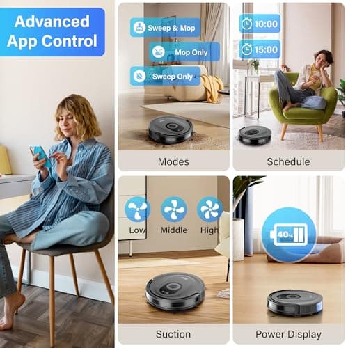Tikom Robot Vacuum and Mop Combo, 5000Pa Robotic Vacuum Cleaner, 150 Min Max, App & Remote Control, Ideal for Hard Floor, Carpet, Pet Hair, Self-Charge(G8000 Max)