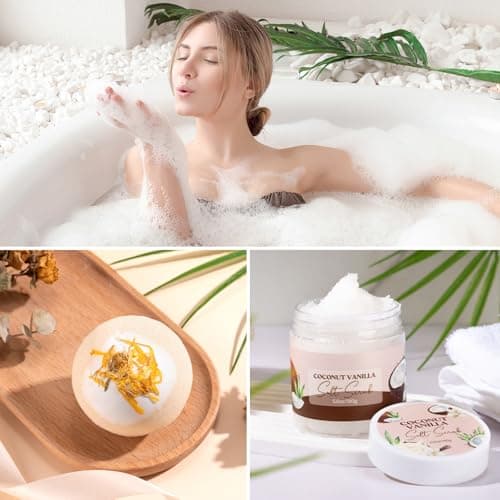 Spa Gift Baskets for Women, Vanilla Coconut Bath and Body Gifts Set for Women, Home Spa Self Care Gift, Relaxing Bath Set for Mom Wife Sister Friends Sister Girlfriend, Mother’s Day Thank You Gifts