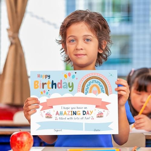 Lesnala 50 PCS Boho Birthday Printable Certificates for Kids Classroom Present for Children Teachers Students Parents for End of Semester Back to School Home Study Award Supplies Rainbow