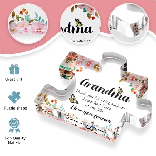 Gifts for Grandma - Engraved Acrylic Puzzle Piece - Mothers Day Adorable Grandma Presents for Birthday, Christmas, Thanksgiving Paperweights - Elegant Decorative Plaque with Lovely Quote - Chic Home