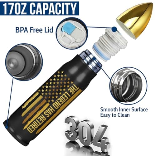 Retirement Gifts for Men, Christmas, Birthday Gift Ideas, The Legend Has Retired Tumbler, 17oz Insulated Tumbler with Patriotic American Flag Design - Funny Retirement Gift for Dad, Grandpa