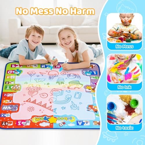 KIZZYEA Toys for 2 3 4 5 Years Old Boys Girls, Water Doodle Mat for Kids, Large Coloring Painting Writing Mat with Neon Colors, Educational Toys Christmas Birthday Gifts for Age 2-4, 3-5 Toddlers
