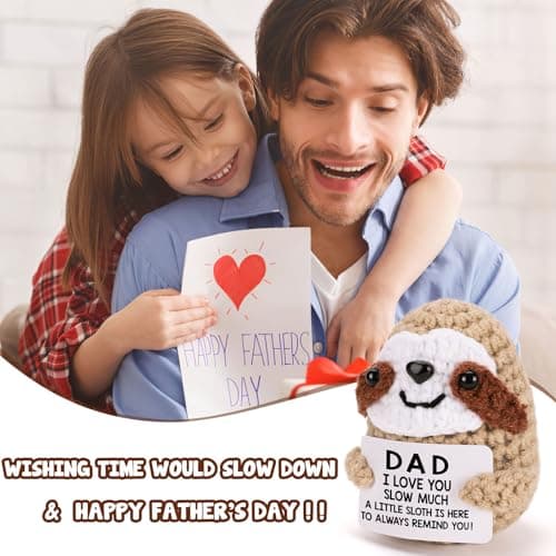 MBL Dad Gifts for Birthday Fathers Day - Dad I Love You Slow Much, Funny Cool Handmade Knitted Crochet Sloth Present for Father Papa Easter Father's Day Christmas from Daughter Son