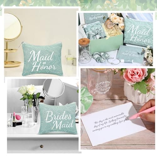 54 Pcs Bridesmaid Proposal Gifts, Maid of Honor Gift Include Wedding Gift Box Makeup Bag Invited Card Glass Cup Lip Balm Scrunchie Bracelet for Bridal Shower Bachelorette Party(Green)