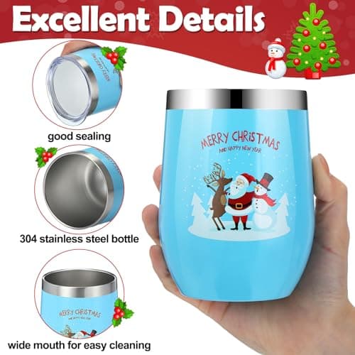 Layhit 7 Set Christmas Gifts Wine Tumbler with Lid Straw and Brush 12oz Insulated Stainless Steel Wine Cup Holiday Thank You Gift for Employee Coworker Operation Christmas(Classic Style)