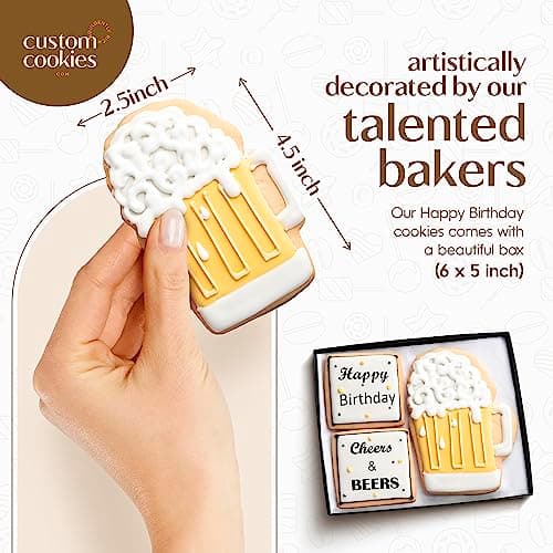 Happy Birthday Gift Basket Custom Sugar Cookies - Happy Birthday Cookies in Gift Box, delivery by Prime - Hand Decorated Kosher Treats for Men, Him, Husband - Bakery & Dessert Gifts as a Birthday Cake