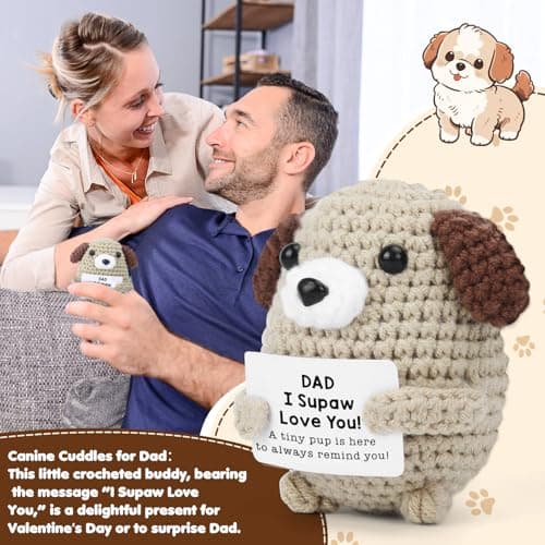 Gifts for Dad, Papa, Daddy - Son & Daughter's Funny Handmade Crochet Puppy - Thoughtful Birthday, Father's Day, Christmas, Valentine's Day, Easter, Thanksgiving