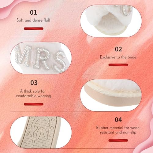 Tarpop Bride Slippers Mrs Slipper for Wedding with Personalized Initial Pearl Design Bridal Gifts