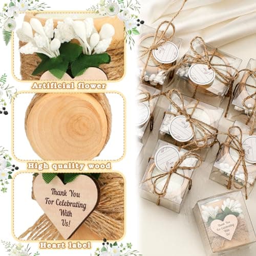 MTLEE 16 Pack Wooden Tealight Candle Holders Kit Guest Gifts for Wedding Baby Shower Bridal Shower Baptism Christening Housewarming Party Handmade Thank You Candle with Card Box Rope(Classic)