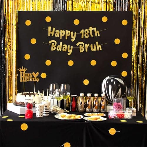 Happy 18th Bday Bruh Gold Glitter Banner - 18th Birthday Party Supplies, Ideas, Gifts and Decorations
