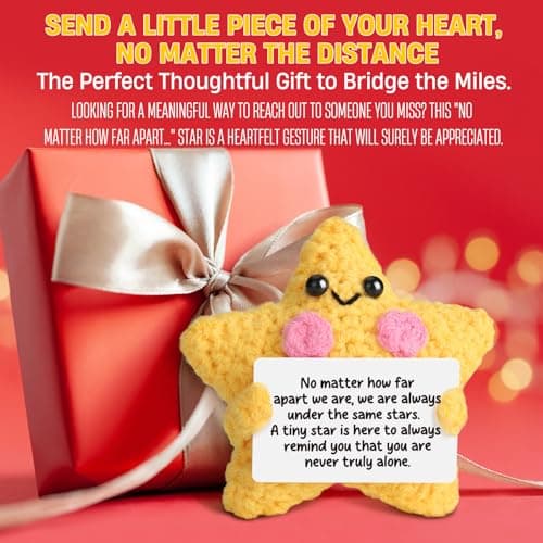 Crochet Yellow Star Doll Friendship Gift - Emotional Comfort Support Decor, Long Distance Relationship Moving Away Farewell Goodbye Leaving Gifts for Women Friend Couple Boyfriend Girlfriend Coworker