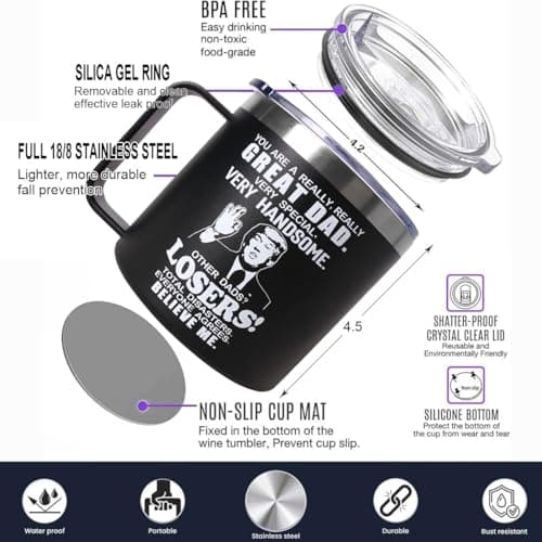 Fathers Day Dad Gifts from Daughter Son,Christmas Birthday Gifts for Step Dads Father in Law Him Bonus Daddy,Gift for Men Papa Grandpa Uncle Stepdad,14 oz Black Tumbler Mug