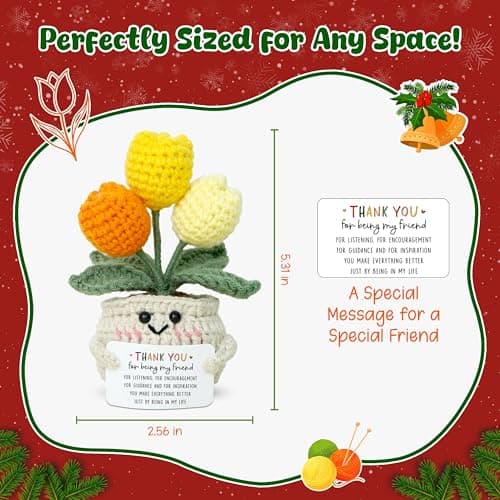 OASSIE Christmas Thank You Gifts for Women Friends - Thank You for Being A Friend Emotional Support Crochet Tulip with Card - Birthday Gifts for Women Friendship, Friend Gift for Coworker Sister