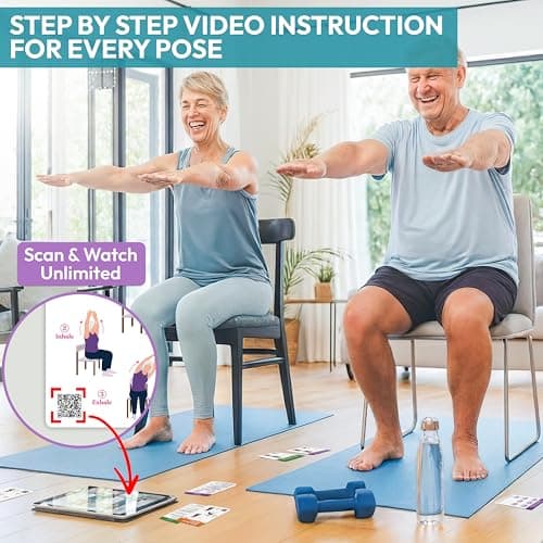 Chair Yoga for Seniors Over 60, Safe & Easy Chair Yoga Exercise Cards for Strength, Relaxation & Recovery, Thoughtful Gifts for Mom, Dad, Grandparent