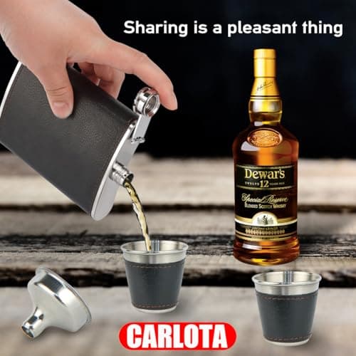 Hip Flask Gift Set, Hip Flasks for Liquor for Men with Black Leather Cover, 8 Oz Hip Flask Set, 18/8 Stainless Steel Hip Flasks for Liquor with 2 Cups & Funnel, Flasks for Liquor for Men Gift Box1