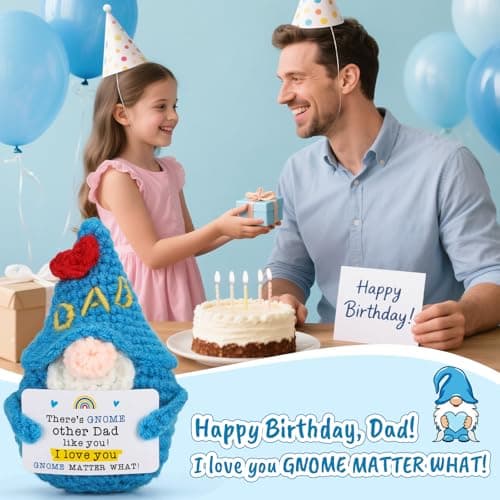 Dad Gifts Fathers Birthday - Handmade Knitted Gnome Funny Gift for Father's Day Birthday Christmas, Cute Gnome for Father Papa Present from Daughter Son, I Love You Gnome Matter What