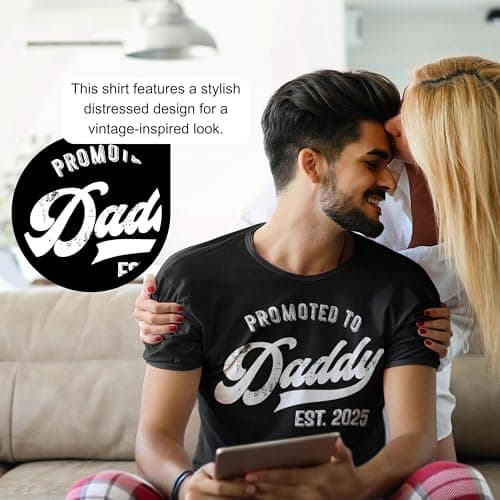 Promoted to Daddy 2025 T-Shirt Funny Humor New Dad Baby Family First Time Fathers Day Shirt