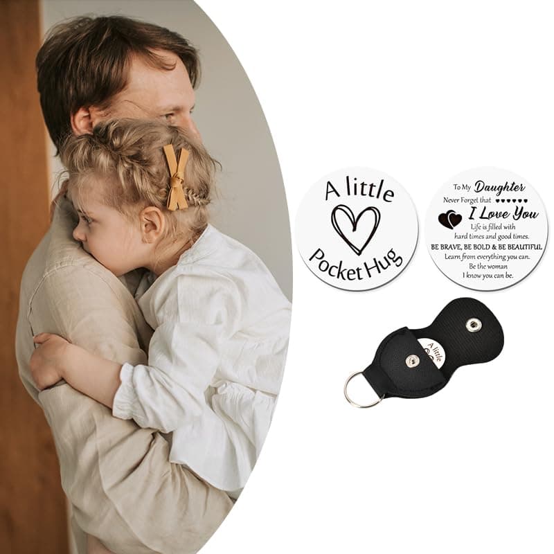 Daughter Birthday Gift from Mom Dad, To My Daughter Inspirational Gifts, I Love You Daughters Pocket Hug Keychain Presents for Daughter in law Christmas Graduation Wedding Gift for Women Girls