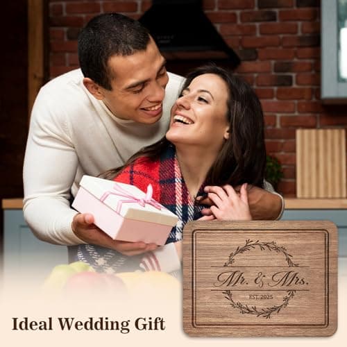 Craftique Wedding Gifts for Couples 2025, Bridal Shower Gifts- Walnut Wood Cutting Board Engraved with Mr. and Mrs. EST. 2025- Mr and Mrs/Wedding/Engagement Gift for Newlyweds Bride and Groom