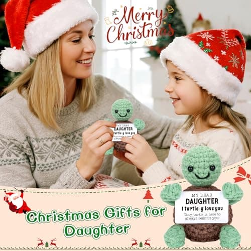 Mini Funny Turtle Daughter Gifts from Mom Dad, Birthday Gifts for Kids Teens Adults Daughter in Law Bonus Step, I Love You Small Cute Stuff Things, Handmade Emotional Positive Crochet Turtle