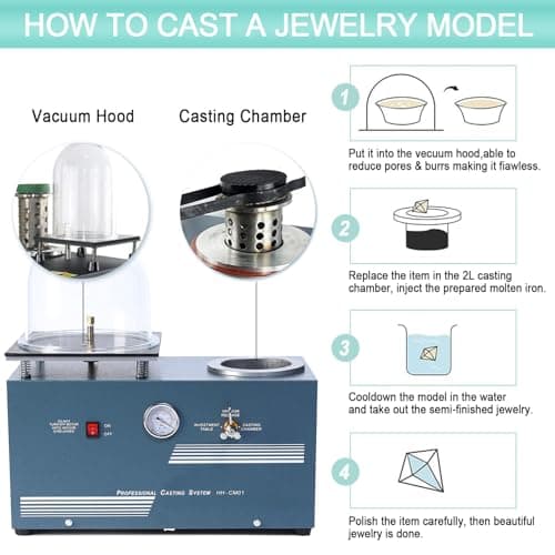 HAADID Vacuum Investing Casting Machine 2L - Vacuum Casting Machine with 3 CFM Pump & Bell Jar for Jewelry Casting Molds Processing 110V CM01