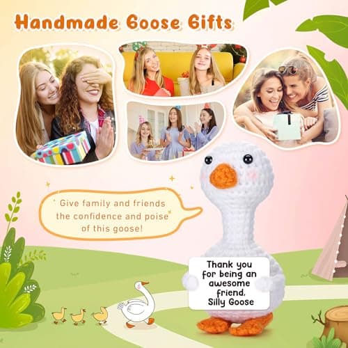 Mini Goose Best Friend Birthday Gifts for Women Men, Friendship Gifts for Her College Teen Girls, Thanksgiving Christmas Bestie BFF Long Distance Gift, Handmade Crochet Animals Funny Desk Silly Goose