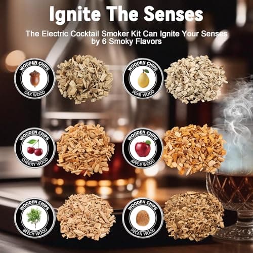 Electric Whiskey Smoker Kit with 6 Wood Chips, Electric Cocktail Smoker Kit Built-in Lighter, No Butane Needed, Gifts for Christmas, Gifts for Men, Dad, Husband