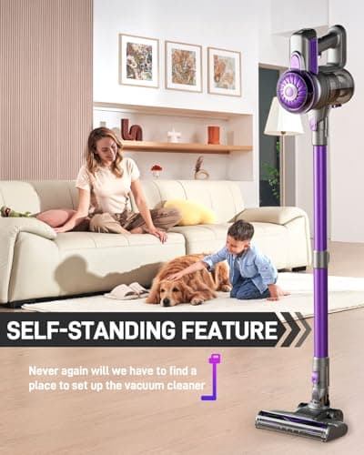 Cordless Vacuum Cleaner, Lightweight Stick Vacuum for Home, Handheld Cordless Vacuum for Hardwood Floor, Carpet & Pet Hair, Powerful Suction, Self-Standing, Purple