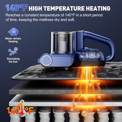 Mattress Vacuum Cleaner, Bed Vacuum Cleaner with 16Kpa Suction 253.7nm UV-C Light, Ultrasonic & High Heating, 500W Powerful Double-Cup Handheld Vacuums for Bed, Sofa, Couch, Crib, 16.4FT Corded