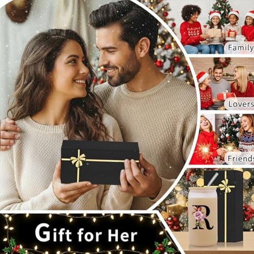 Monogrammed Glass Drinking Cup With Lid Straw Women Happy Birthday Christmas Xmas Day Holiday for Female Teacher Aunt Big Small Sister in Law Mother Stepmother Weding Groom Bride Officiant Gift,R