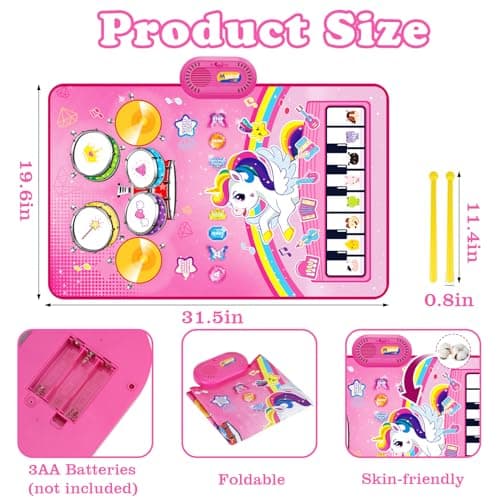 Toys for 1 Year Old Girl Gifts: Baby Musical Mat Toddler Toys Age 1-2 - 3 in 1 Piano Drum Animal Touch Unicorn Toys - Infant Music Toy 12-18 Months Babies Birthday Gifts for 1 2 3 Year Old Boys Girls
