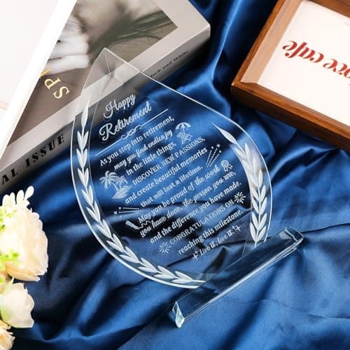 Glass Retirement Gifts for Women Men, Happy Retirement Plaque for Colleagues Boss Friend Going Away, Crystal Farewell Gift Idea for Retiree Retired Keepsakes for Teacher Doctor