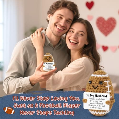Birthday Gifts for Husband from Wife, Christmas Handmade Inspirational Crochet Football Gift for Him, Cool Wedding Anniversary Present for Husband, Cute Emotional Home Decor for Couple, Hubby, Spouse