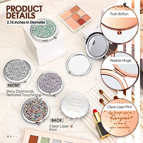 Roowest 10 Pcs Inspirational Compact Mirror Sometimes You Forget You're Awesome Appreciation Gifts for Women Group Employee Coworker Housekeeping Thank You Favors Magnifying Pocket Mirror (Multicolor)