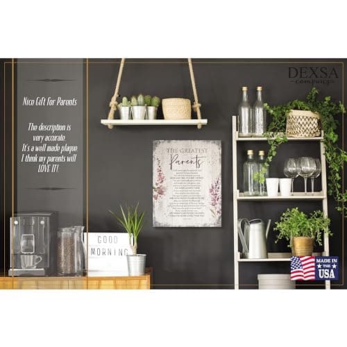 DEXSA Greatest Parents Wood Plaque - Made in the USA - 11.75 in x 15 in - Classy Vertical Frame Wall Hanging Decoration | Mom & Dad, you are the Best | Christian Family Religious Home Decor Saying