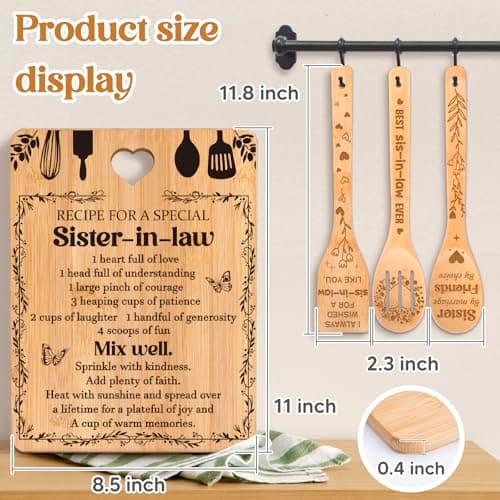 Gifts for Sister in Law - "Recipe for a Special Sister-in-Law", Sister in Law Birthday Gifts Engraved Bamboo-Made Cutting Board Set, Sister in Law Christmas Gifts.