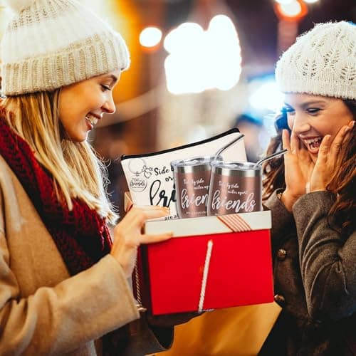 Kolewo4ever 12 Pieces Girl Trip Gifts Favors Bulk Friend Appreciation Gifts Set 4 Friends Wine Tumbler 4 Friends Cosmetic Bag 4 Keychains Appreciation Funny Long Distance Friendship Gift