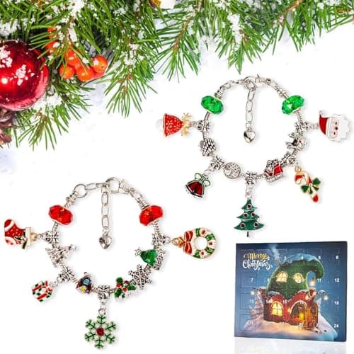 Christmas Advent Calendar Bracelets 2025 for Girls 24 Days Xmas Countdown Calendar DIY Jewelry Making Kit Gift 22 Charm Beads 2 Bracelets for Kids Teens Women