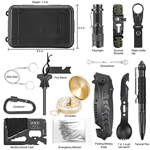 Survival kits 17 in 1, Emergency Survival Gear and Equipment, Cool Gadgets for Men Camping Fishing Hunting Outdoor