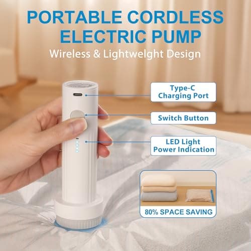 Vacuum Seal Bags for Clothing Travel, 12 Pack Vacuum Storage Bags for Clothes with Portable Electric Pump, Space Saver Bags for Luggage Traveling and Clothing