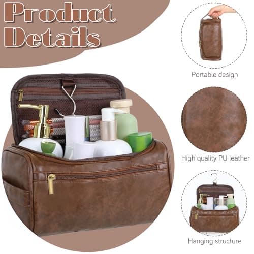 YQQYG 6 Pcs Mens Toiletry Bag Groomsmen Gift, Personalized Leather Toiletry Bags, Dark Brown Leather Travel Bag for Him, Shaving Kit, Groomsmen, Best Man, Wedding Gifts, Husband Boyfriend Father Grandpa