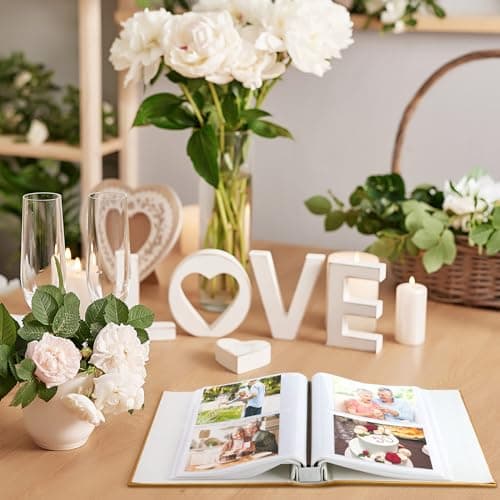 Memory Photo Album Holds 200 Pcs 4 x 6 Inch Leather Wedding Anniversary Family Photo Album with Front Window Double Heart Memory Scrapbook for Couple Gifts(50th Anniversary)