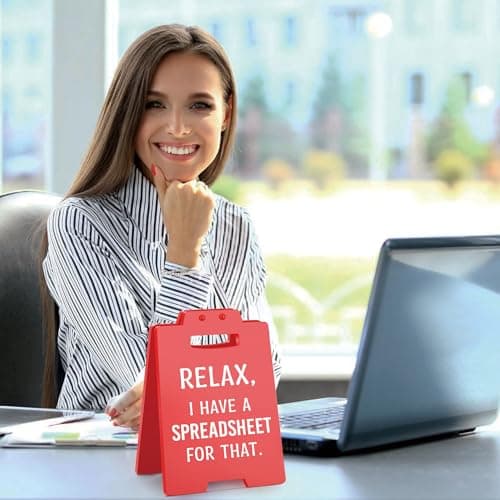 Funny Office Desk Accessories for Work, Office Decor for Women Men, Bosses Day Gifts, Gag Gifts for Coworkers Colleague Boss Lady, Relax I Have A Spreadsheet for That Cubicle Decor Desk Red Sign