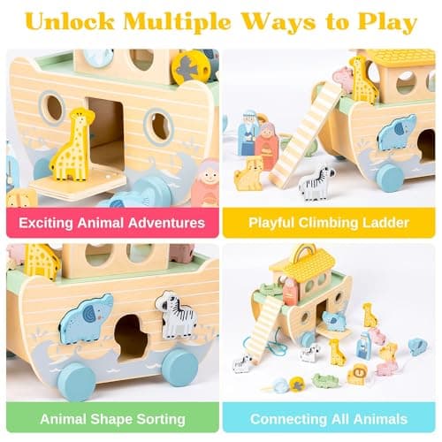 Wooden Noah’s Ark Toy - Baptism Gifts for Baby Girl, Boys & Kids | Fun Colorful Christening & Baptismal Gifts for Boys & Girls | Christian & Catholic Baby Gifts | Noahs Ark Toys for Toddlers from 2