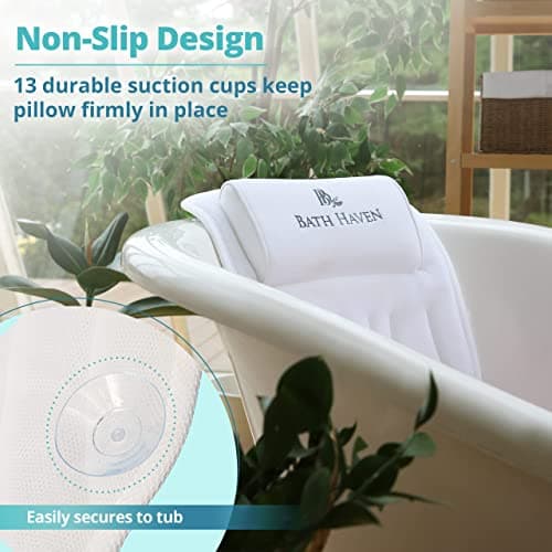 Bath Haven Bath Pillow for Bathtub - Full Body Mat & Cushion Headrest for Women and Men, Luxury Pillows for Neck and Back in Shower Tub or Jacuzzi - Powerful Suction Cups - Spa Accessories (Classic)