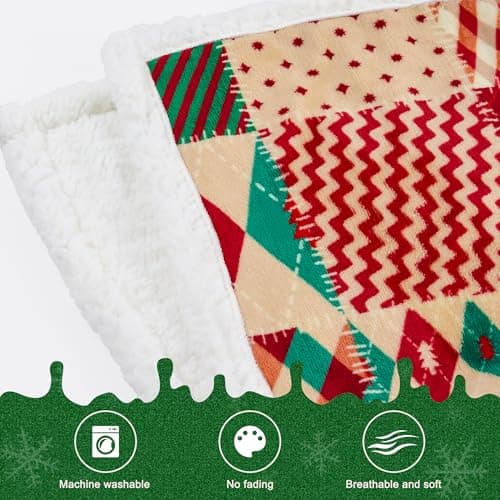 Christmas Throw Blanket, Christmas Decorations Gifts for Women, Sherpa Flannel Fleece Winter Holiday Blanket, Fluffy Cozy Soft Christams Throws for Couch Sofa Bed, ChristamsRhombus, 50" X 60"