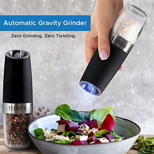 Gravity Electric Salt and Pepper Grinder Set White Elephant Gifts for Women Who Have Everything Grilling Men Kitchen Gadgets Housewarming Holiday Cooking Adults Idea Battery Operated Shakers Automatic