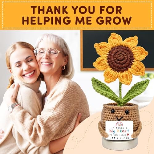 Teacher Gifts for Women, Teacher Gifts for Teachers Appreciation Week, End of Year, Birthday, Back to School - Positive Crochet Sunflower Handmade, Teacher Crochet Gift