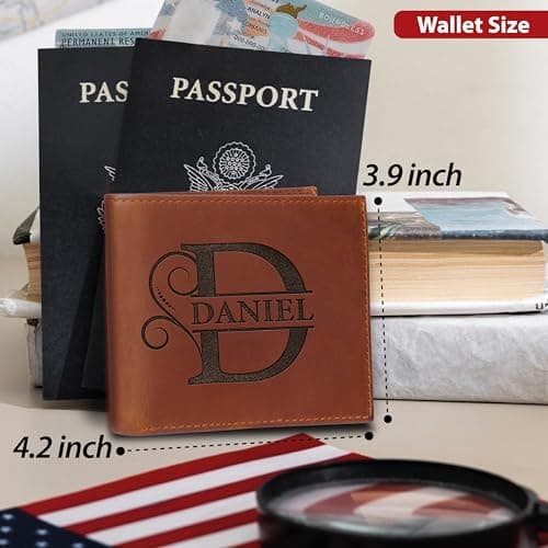 Masat Customized Personalized Wallet for Men, Custom Gifts for Father, Customized Monogram Wallet for Men, Son, Grandpa, Boyfriend, Fathers Day, Wedding, Anniversary, Birthday, Graduate